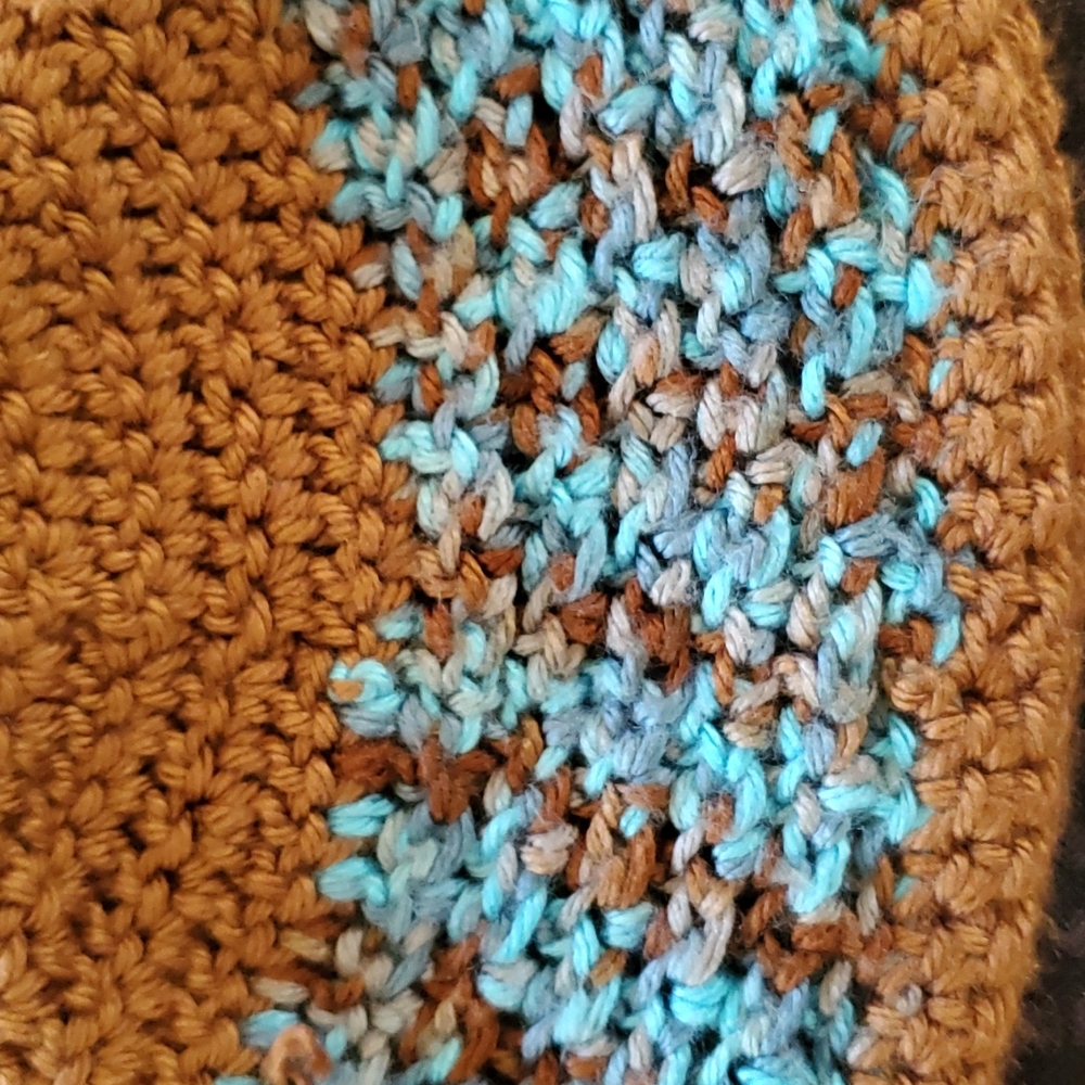 Handmade, crocheted, beanie, brown & blue, unisex, hat, one size fits most - Picture 2 of 6